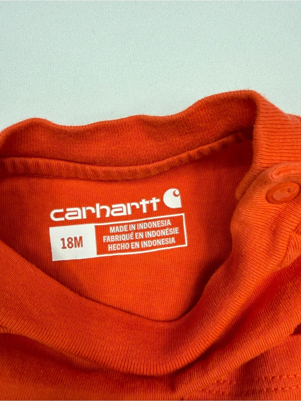 Carhartt Baby Boy Orange Short Sleeve Pocket Bodysuit 18M